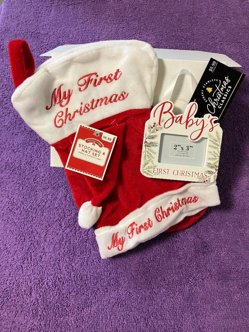 Baby's Christmas Stocking, Santa Hat and 2026 1st Ornament